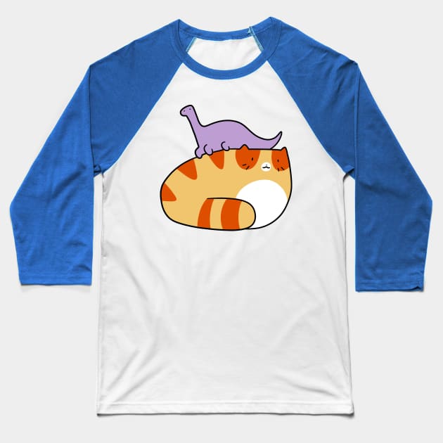Tabby and Little Long Neck Dino Baseball T-Shirt by saradaboru